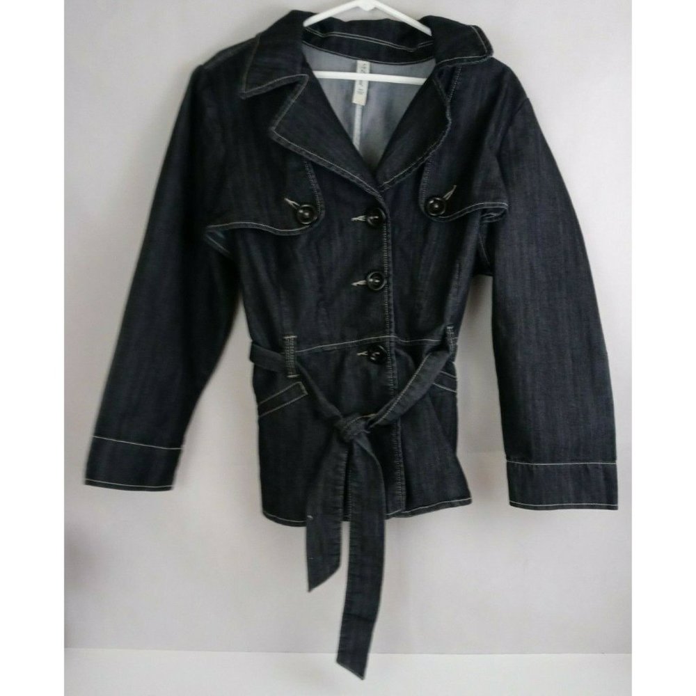 Vintage 90s LA Blues Women's Denim Jacket With Belt & Big Buttons Size 16W